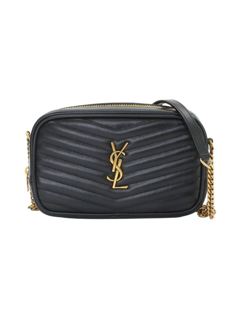 Saint Laurent Lou Chain Shoulder Bag Leather Black Gold